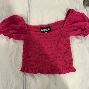 Katie J NYC Fuchsia Smocked Top
